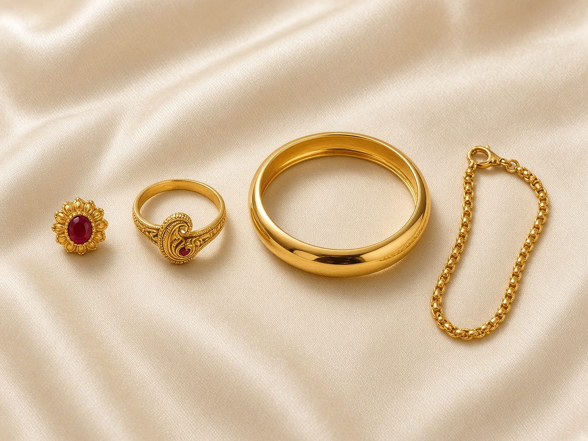 Stud, ring, bangle, and chain shaped from a drawing
